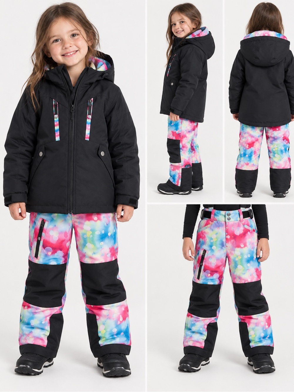 Deux par Deux Black Jacket with Multicolor Tie-Dye Snow Pants Size 5 Girls